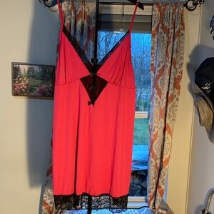 Elegant Pink Chemise with Black Lace Trim